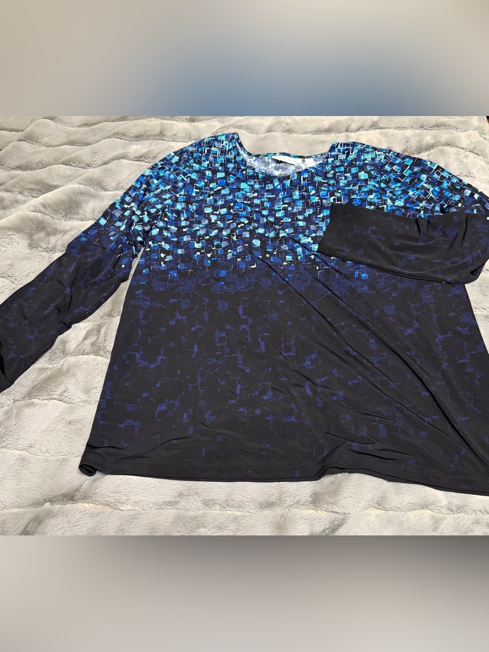 Susan Graver Blue Mosaic-Print Long Sleeve Top